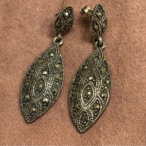 Vintage 925 Silver Torpedo Earrings Marcasite